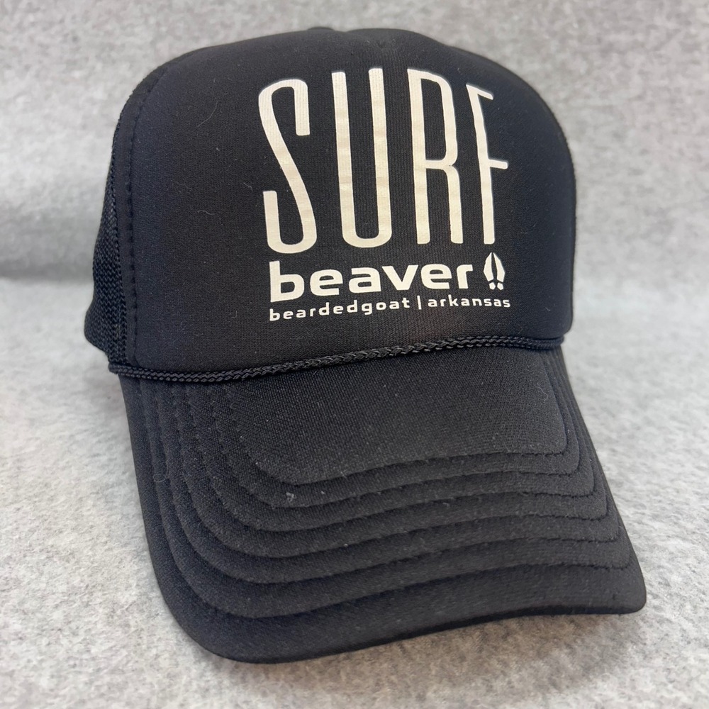 Surf Beaver Unisex Black Bearded Goat Trucker Hat Snapback Arkansas OSFM